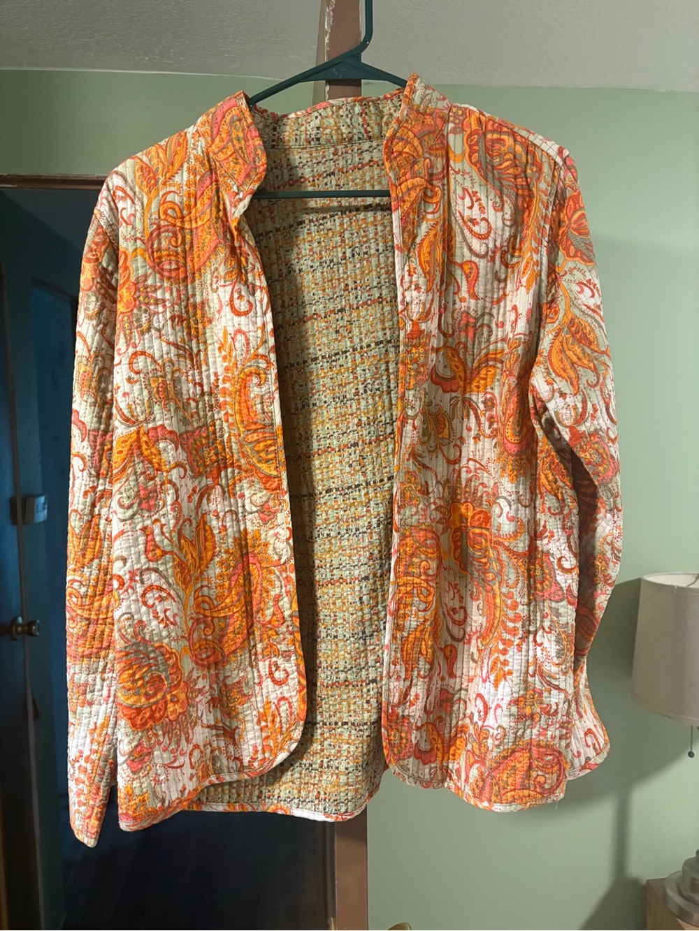 Quilted Paisley Jacket in Orange and Cream
